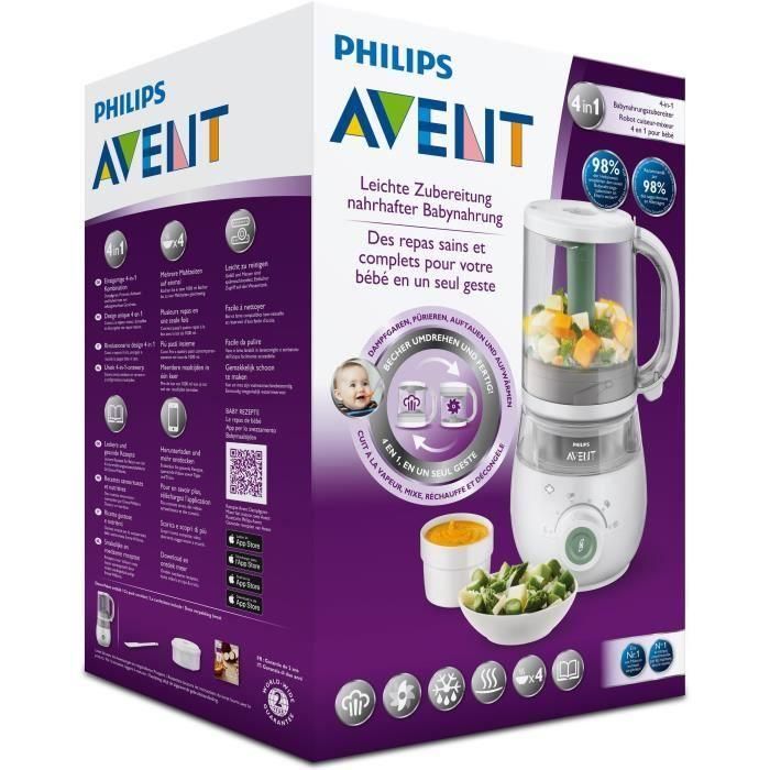 Robot de cocina 4 en 1 PHILIPS AVENT: cocina al vapor, mezcla, calienta y descongela. 4