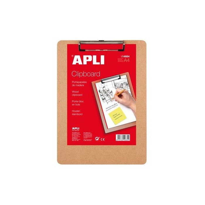 Apli Portapapeles de Madera A4 Marrón 230x320 mm, Ideal para Profesionales y Estudiantes