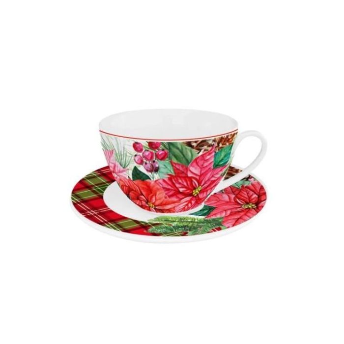 Taza Navidad Tradicional DKD Home Decor Rojo Verde 9 x 7 x 12 cm Set de 2 (6 Unidades)