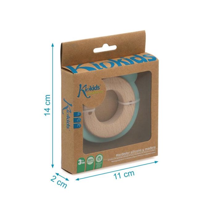 KioKids Mordedor de Madera y Silicona Suave con Diseño de Osito Verde para Bebés +3 Meses - Alivia Molestias de la Dentición, Colección Ecofriendly 4