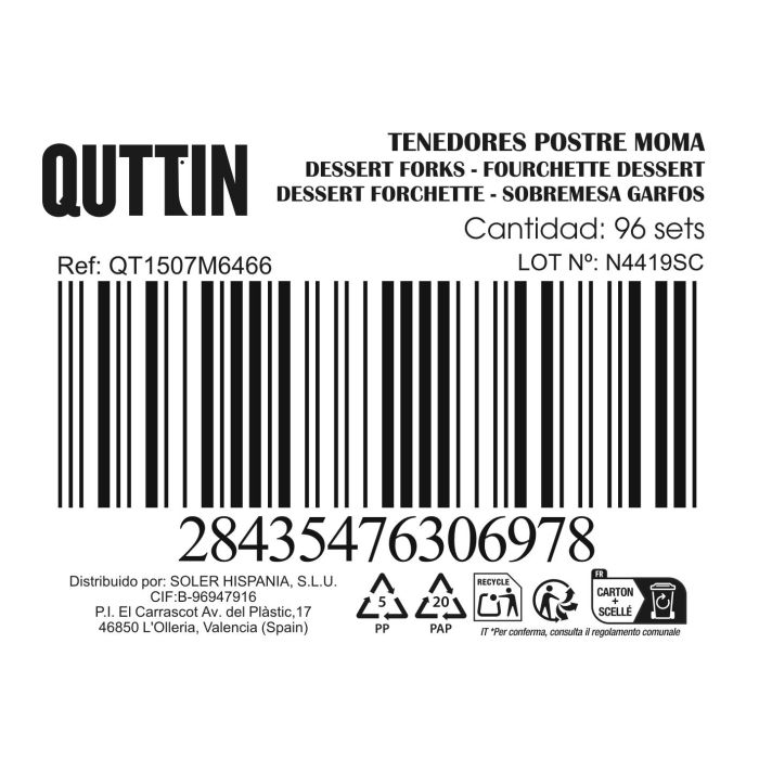 Inde Set 6 Tenedores de Postre Moma, 1.5mm de grosor y 14.8x2.1 cm cada tenedor. (12 Cajas) 2