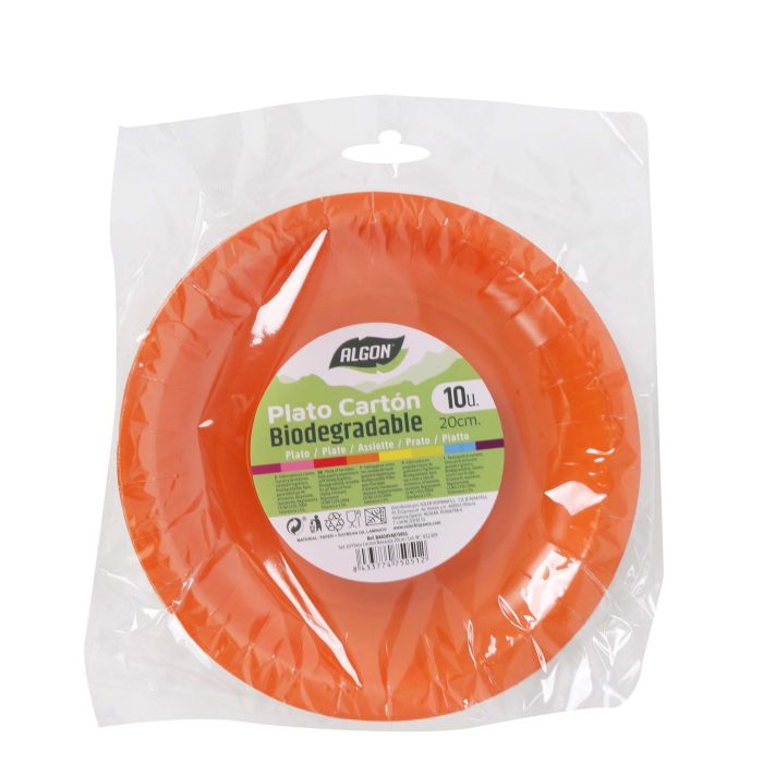 Set de 10 platos de cartón naranja Algon 20 cm (36 Cajas) 1 Set de 10 platos de cartón naranja Algon 20 cm (36 Cajas) 1