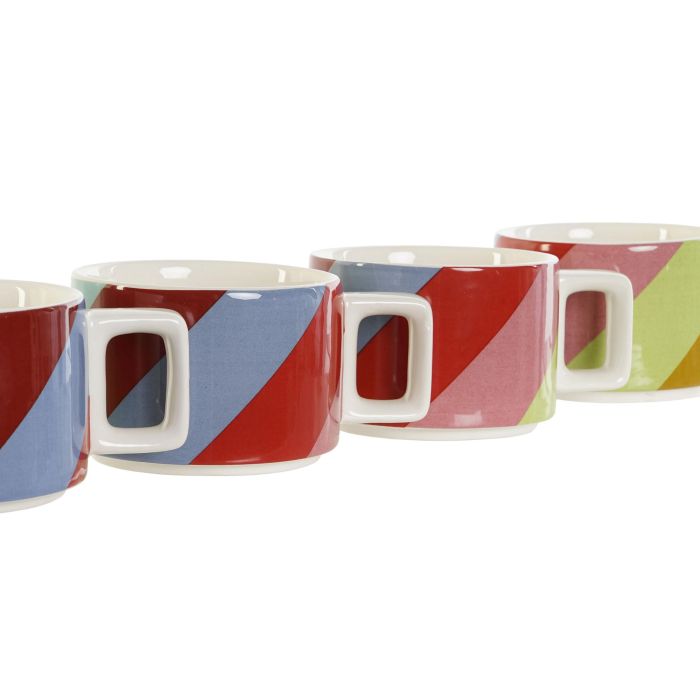 DKD Home Decor Bold 2023 Tazas de Cafe Set de 4 Dolomita Blanco Multicolor 260 ml Aptas Microondas y Lavavajillas 14 x 27 x 11 cm 2