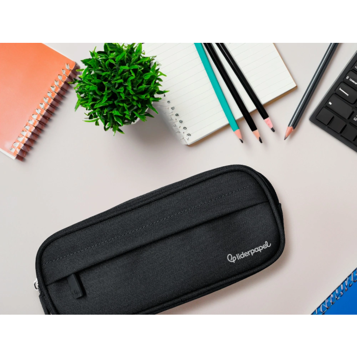 Liderpapel Estuche Portatodo Classic Ovalado Negro, 2 Cremalleras con Bolsillo Delantero, 210x90mm 8