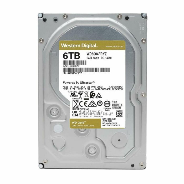 Western Digital Gold WD6004FRYZ Disco Duro Interno 6 TB 7200 RPM 3.5" SATA III 128 MB 1
