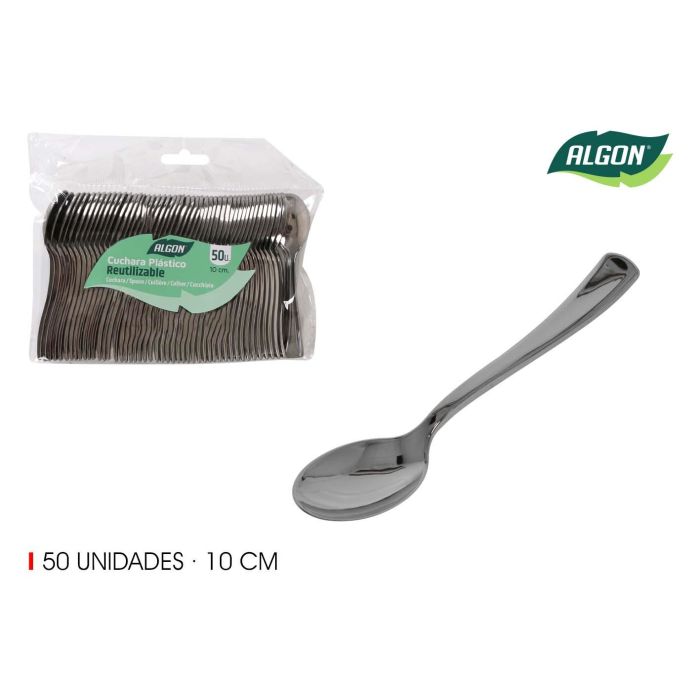Algon - Set de 50 Cucharas de Degustación Plata 10 cm (20 Unidades)
