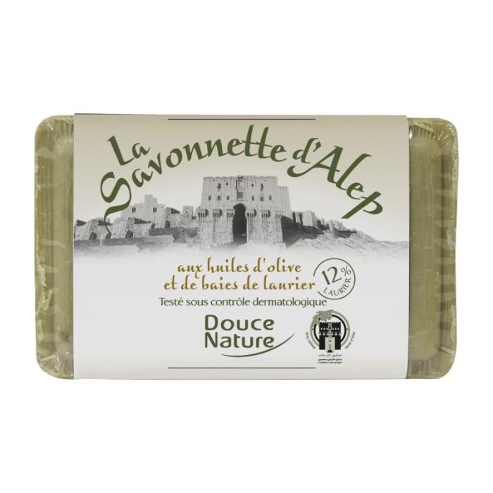 DOUCE NATURE Pastilla Jabón de Alepo 12% Laurel 100g para Cuerpo y Cara