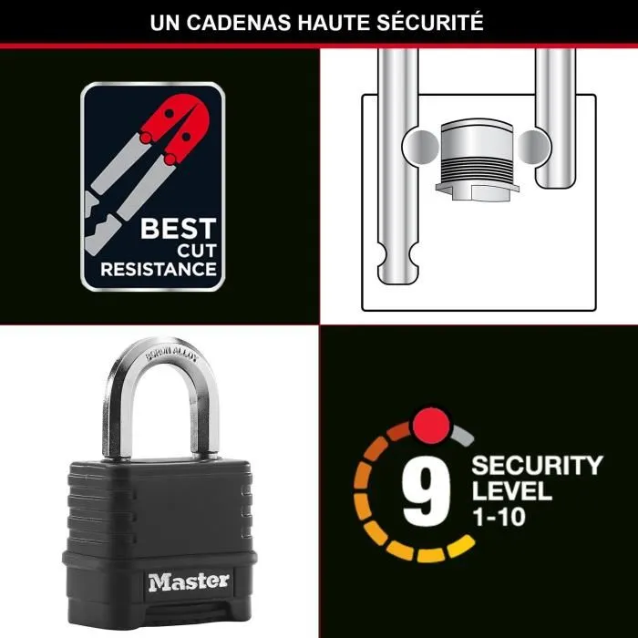 Master Lock M178EURD Candado de Alta Seguridad con Combinación, Cuerpo de Acero y Arco de Aleación de Boro, Diseñado para Uso en Exteriores, Resistencia al Corte 2