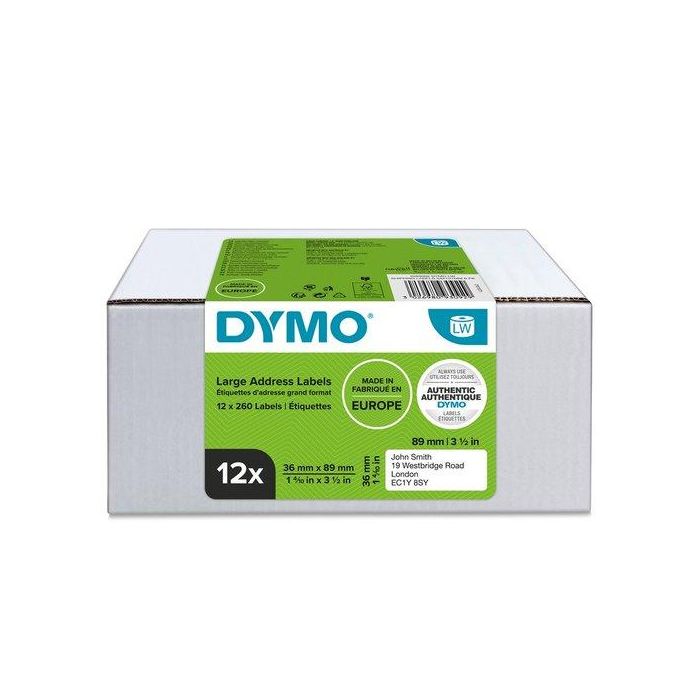 Etiquetas Dymo Label Writer 36X89 Mm Rl.260 Uds. Papel Blanco Direccion Value Pack 12 Rollos