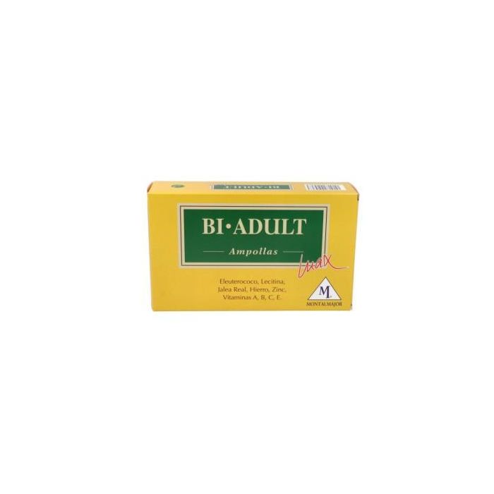 MONTALMAJOR - M.R.A. Bi Adult, Suplemento Vigorizante con Jalea Real, Hierro, Zinc y Vitaminas, 20 Ampollas