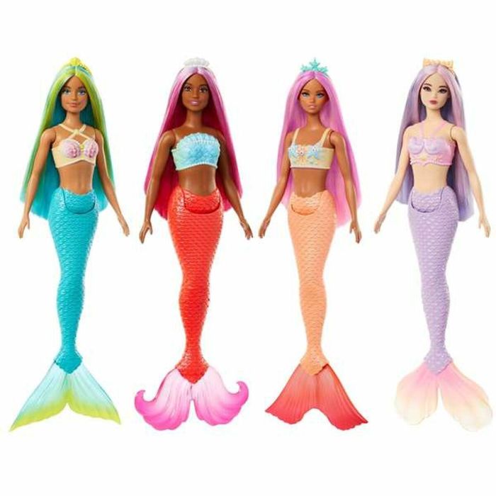 Muñeca barbie sirena con cola rígida. con diadema,corpiño de conchas y cola de colores - modelos surtidos 2