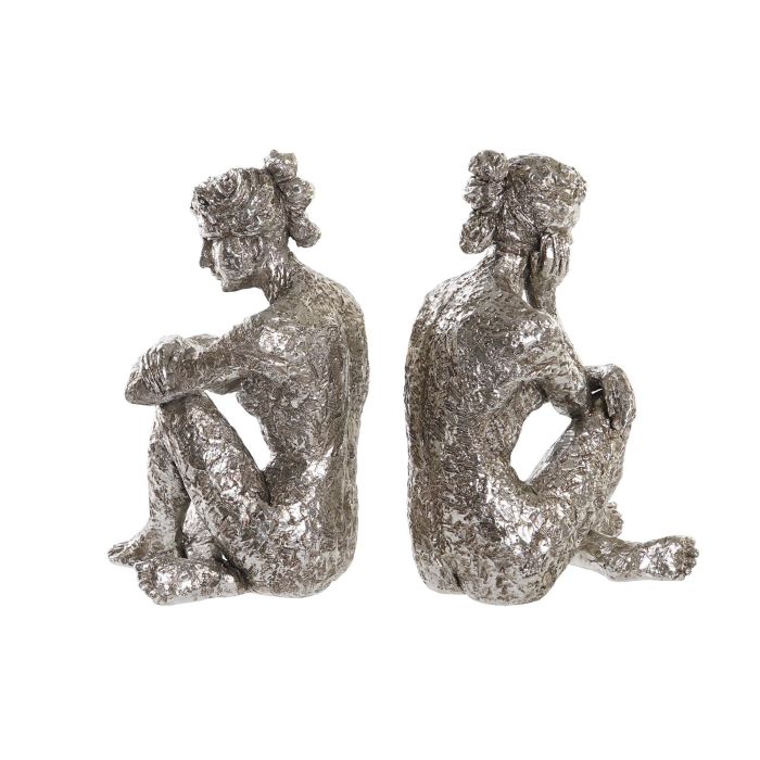 DKD Home Decor Figura Decorativa Moderna de Resina Plateada, Diseño Chica, 15x26x17 cm - Pack de 3 Surtidos 2