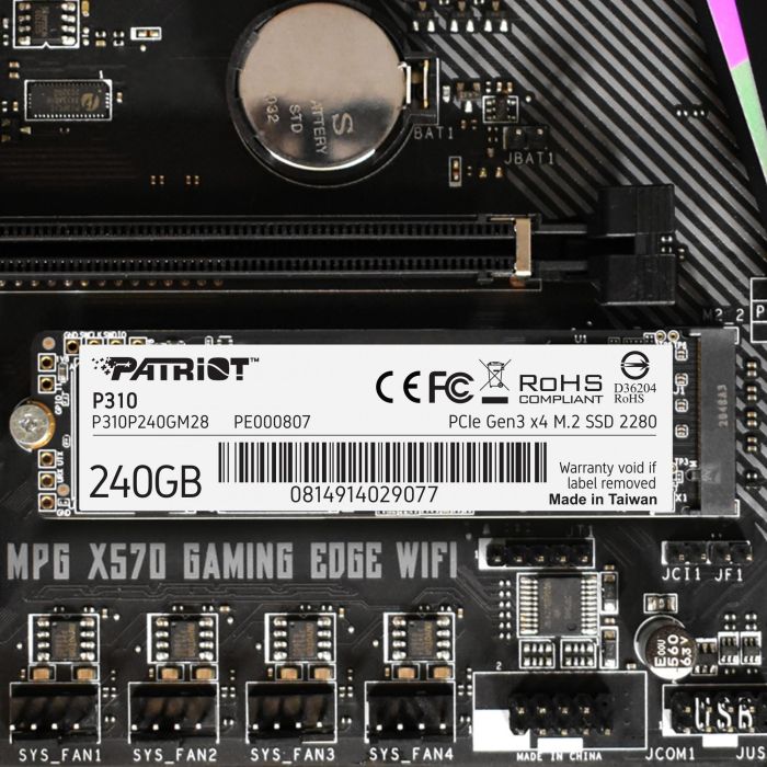 Patriot SSD M.2 P310 240 GB PCIe 3.0 x4 NVMe 1.3 2280 Velocidad Lectura 1700 MB/s 5