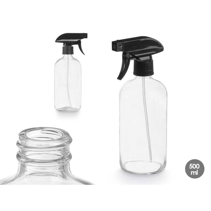 Berilo Pulverizador Botella Redonda de Cristal Transparente con Boquilla Plástica Negra 500 ml (9.5x21.2x7.4 cm) (12 Unidades) Berilo Pulverizador Botella Redonda de Cristal Transparente con Boquilla Plástica Negra 500 ml (9.5x21.2x7.4 cm) (12 Unidades)