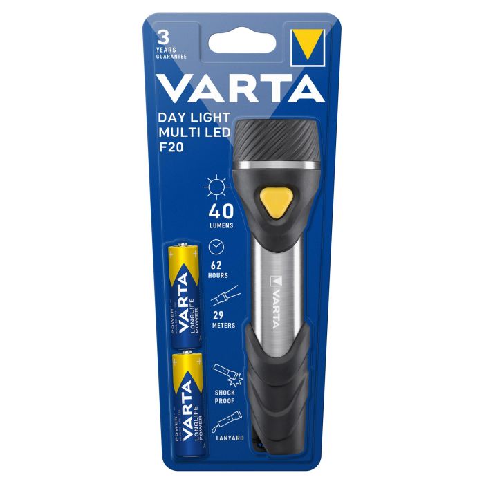 Varta 16632101421 F20 Linterna 9 LEDs 40 Lúmenes 2xAA Uso Diario Aluminio Caucho