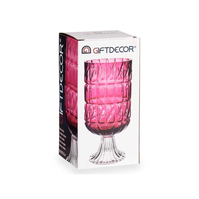 Jarrón de Cristal Tallado Rosa Oscuro Giftdecor 13x26.5x13 cm (6 Unidades) 2