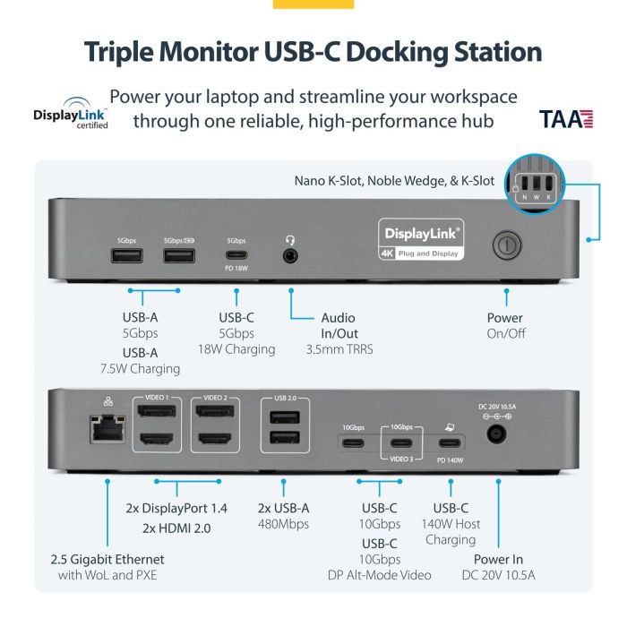 Hub USB Startech DK30C2DPEPRUE Gris 9 Hub USB Startech DK30C2DPEPRUE Gris 9