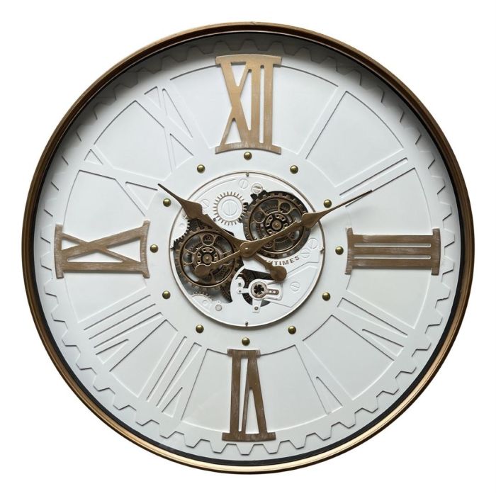 DKD Home Decor Reloj de Pared Urban Redondo Blanco y Dorado 80x80cm de Metal y Cristal con Movimiento Pila AA