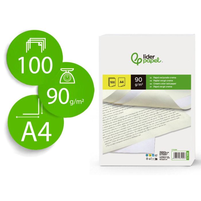 Papel Verjurado Liderpapel A4 90 gr-M2 Crema Paquete De 100 Hojas