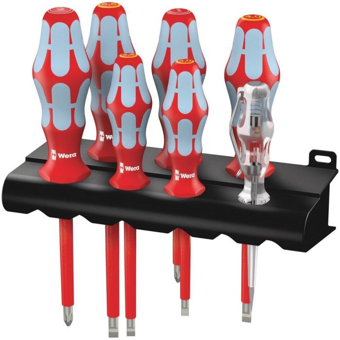 Wera 3160 i/7 - Juego de Destornilladores de Acero Inoxidable (7 piezas), con Puntas Planas y Phillips, incluye Rack