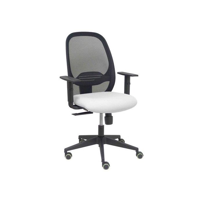 Silla Piqueras Y Crespo Cilanco Negra Uso Intensivo Brazos Regulables Mecanismo Sincro Con Regulador De Tension Refuerzo Lumbar Regulable Ruedas Parquet Respaldo De Malla Negra Y Asiento Tapizado Bali Blanco