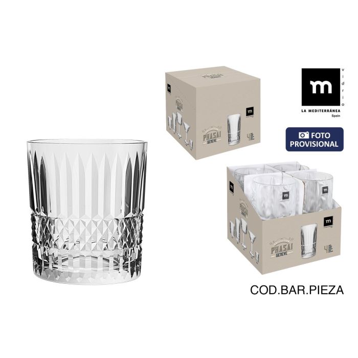 La Mediterranea Vaso Phasai Geneve 350 ml (diámetro 8.6 cm x 9.6 cm), ideal para agua o refrescos, diseño moderno y funcional. (24 Unidades)
