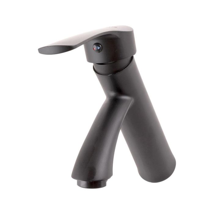 Grifo Lavabo Latón/Zinc, Negro, Agua Caliente-Fría, Latiguillos, Caño Bajo, Monomando [QLI-FA-SS01] 1
