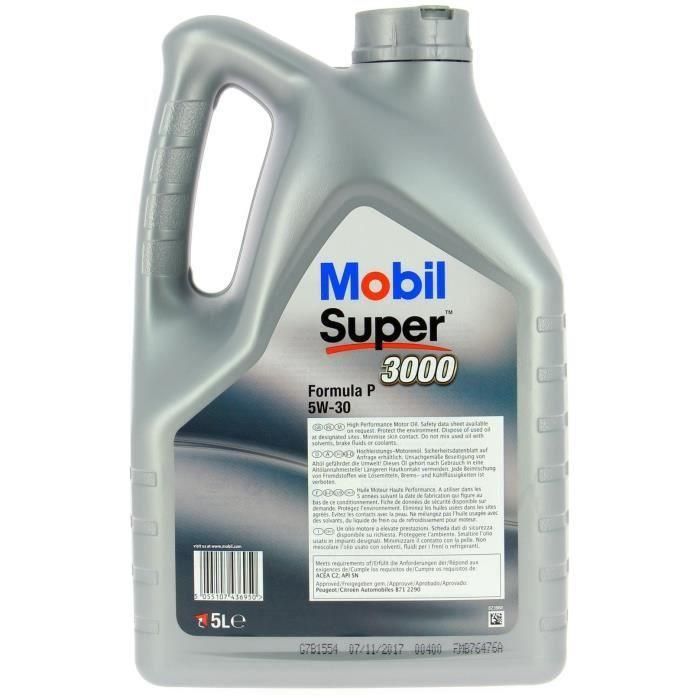 MOBIL Super 3000 Formula-P 5W-30 5L bote Aceite de motor de alto rendimiento 1 MOBIL Super 3000 Formula-P 5W-30 5L bote Aceite de motor de alto rendimiento 1
