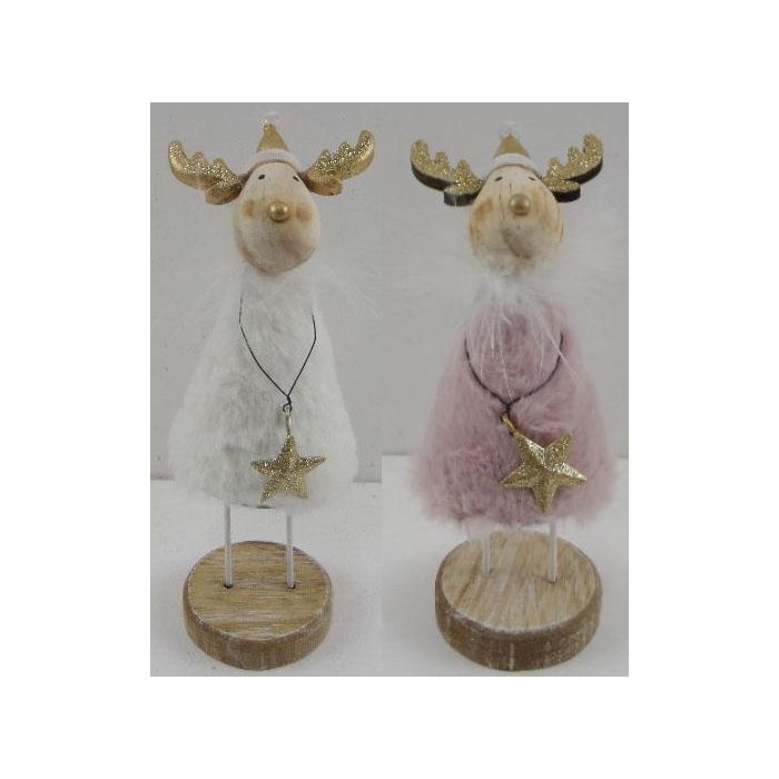 DKD Home Decor Figura de Navidad Reno Fantasía Blanco Rosa Palo Dorado Metal Lana Pack 6 Unidades 5.5x17.5x5.5 cm