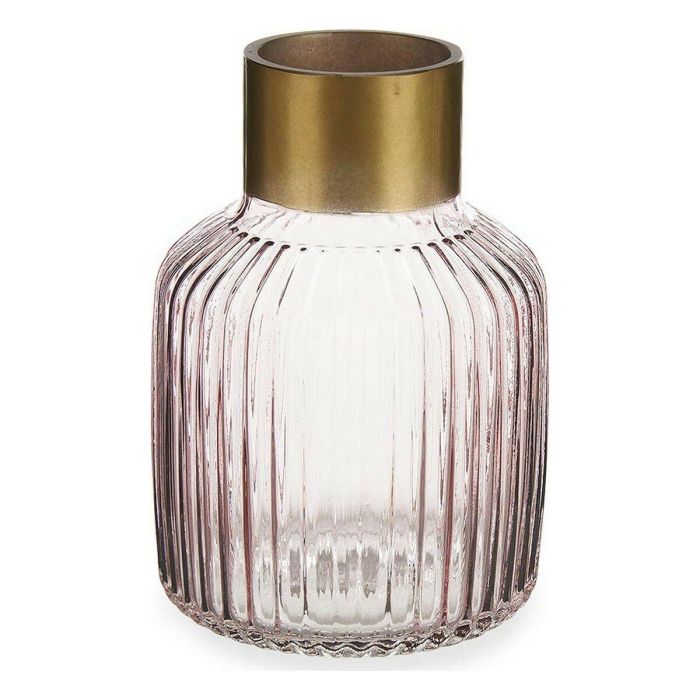 Jarrón de Cristal con Rayas Oro, Rosa - Giftdecor 14.5x22x14.5 cm (6 Unidades) Jarrón de Cristal con Rayas Oro, Rosa - Giftdecor 14.5x22x14.5 cm (6 Unidades)