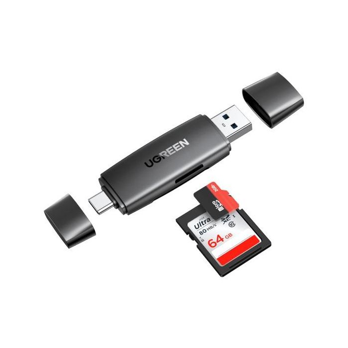 Ugreen Lector de Tarjetas Multifunción USB 3.2 Gen 1 Tipo A/C para MicroSD SD MicroSDHC MicroSDXC Negro