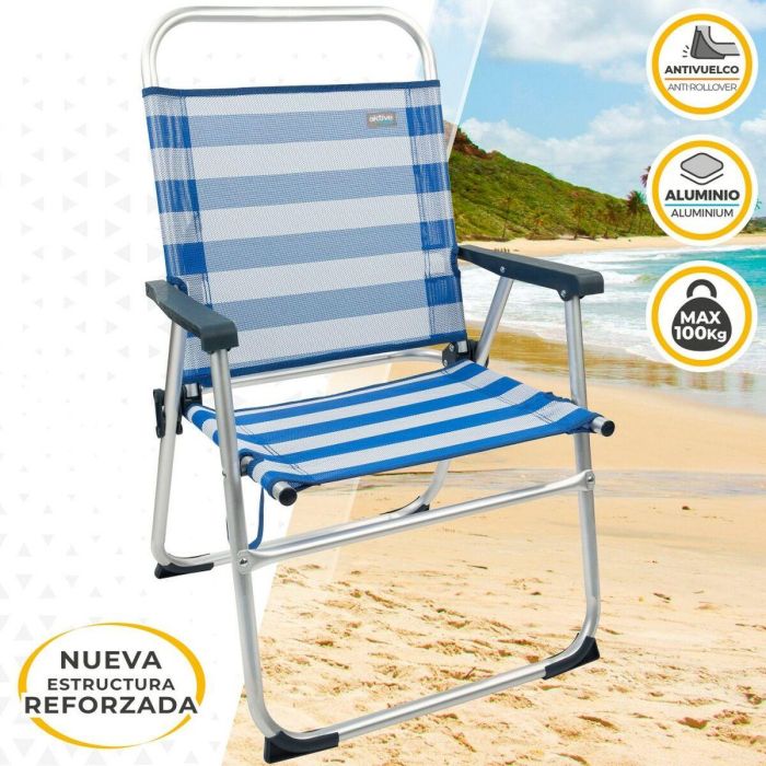 Silla de Playa Aktive Azul Blanco 48 x 88 x 50 cm Aluminio Plegable (4 Unidades) 5