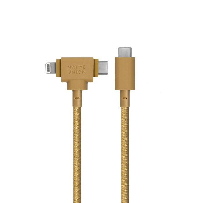 Native Union Belt Cable Carga Universal 2 en 1 USB-C / Lightning 1.5M Kraft - 60W, Ecológico y Ultra Duradero con Fibra Aramida 8