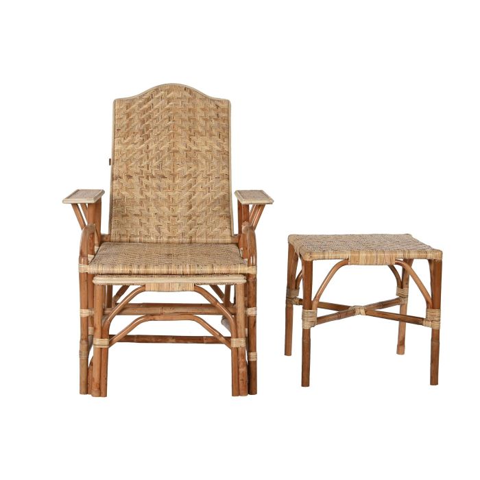 DKD Home Decor Tumbona y Mesa de Ratán Natural Set de 3 piezas 75 x 90 x 70 cm
