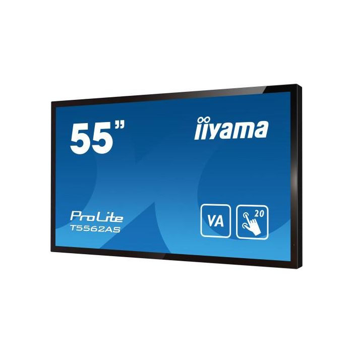 iiyama T5562AS-B1 pantalla de señalización Panel plano interactivo 138,7 cm (54.6") VA 500 cd / m² 4K Ultra HD Negro Pantalla táctil Procesador incorporado Android 8.0 24/7 5