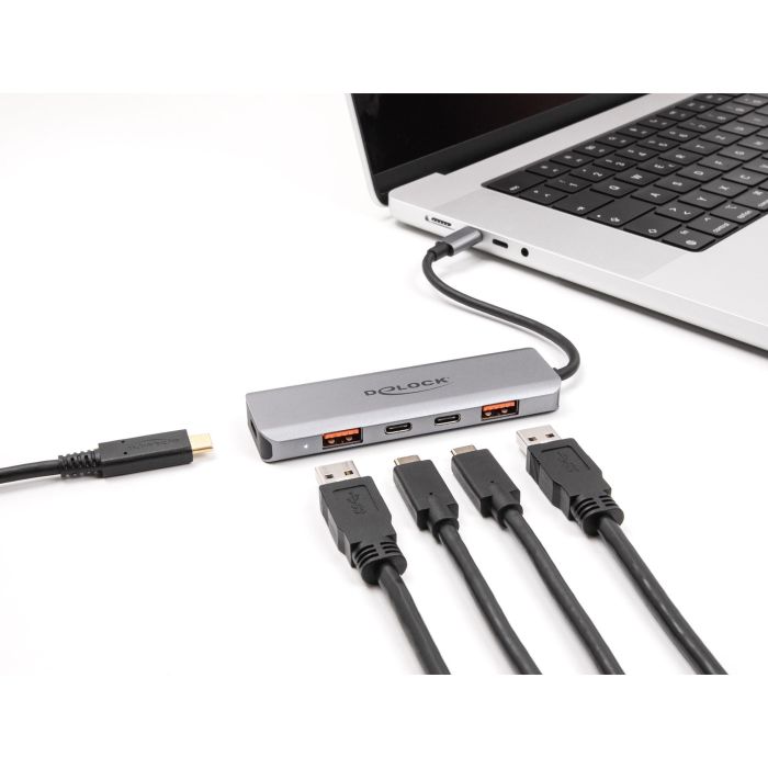 DELOCK USB 10 Gbps 2 Port USB Typ-A + 2 Port USB Type-C Hub mit USB Type-C Anschluss und PD 95 Watt 1