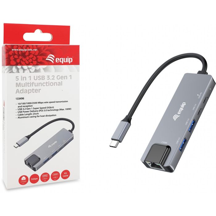 Equip Adapter USB-C -> RJ45 10/100/1000/2500 Mbps + USB 3.2 5