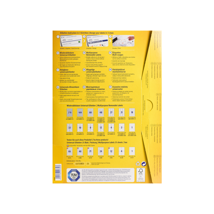 Etiquetas Adh.Impr.Avery A4 Blanca C.Romos Removible Caja 25H 35,6X16,9 Mm 2.000 Uds.(L4732Rev) 6