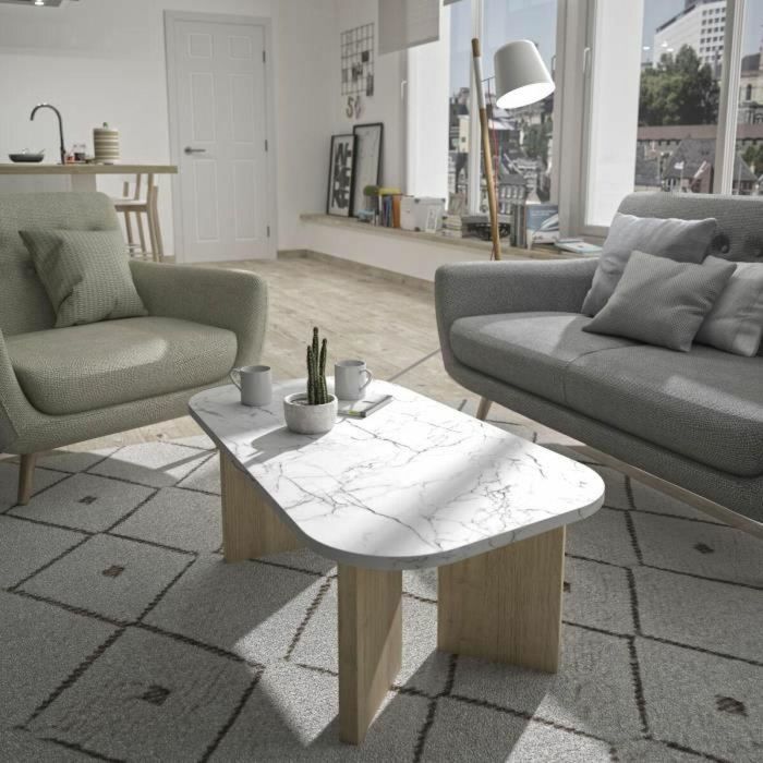 Diagone QUARTZ1E76070 Mesa de centro ovalada modelo QUARTZ, efecto mármol blanco y patas de roble, 105 x 58 x 39 cm 8