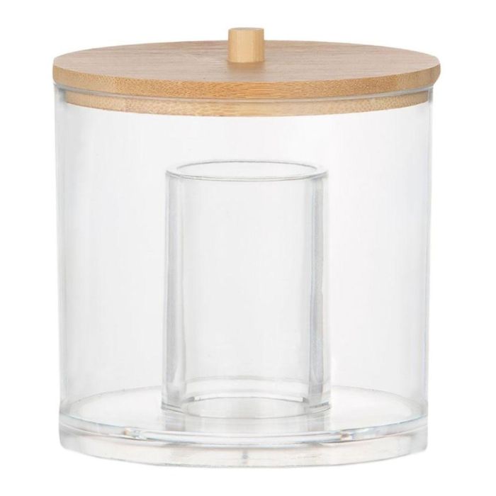 Andrea House Bote Organizador Ba72111 Acrílico y Bambú Baño Transparente Ø9 x 9 cm