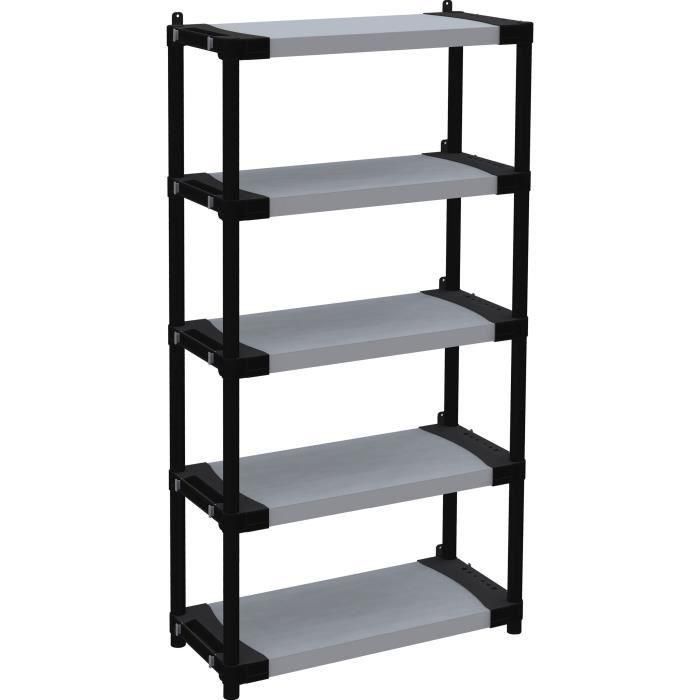 Estantería de plástico - TOOD - 5 baldas - Carga 80 kg - 80x40x171 cm - Negro/gris