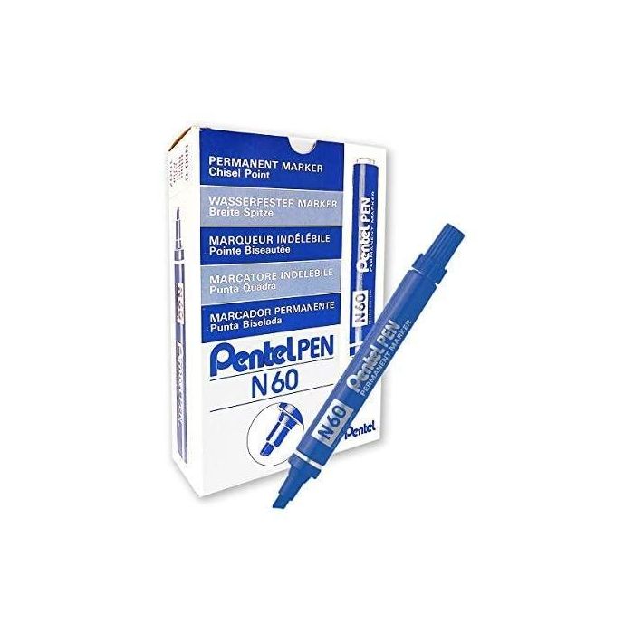 Pentel Pen N60 Marcador Permanente Aluminio Punta Biselada Azul -12U- Pentel Pen N60 Marcador Permanente Aluminio Punta Biselada Azul -12U-