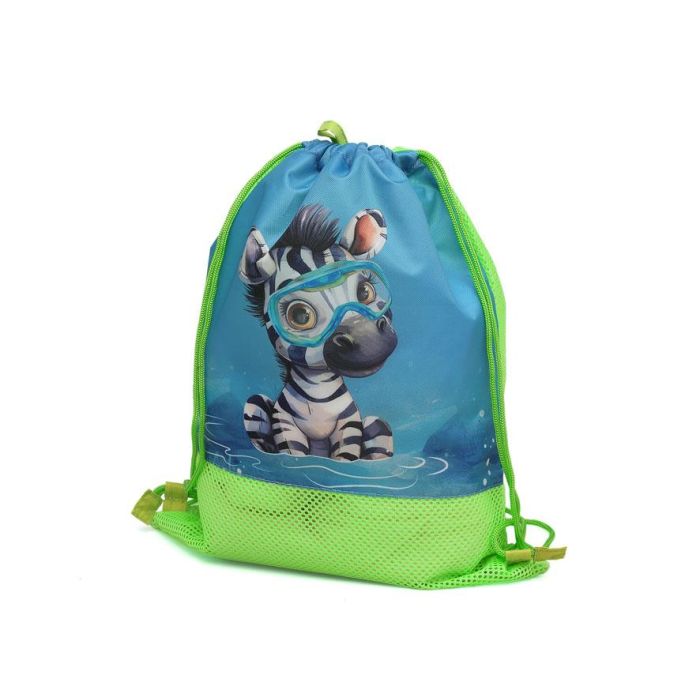 KioKids Bolsa de Playa Convertible Mochila Animales Verde Safari Fun +0 Meses Transpirable Fácil de Sacudir Arena Poliéster 5L 1