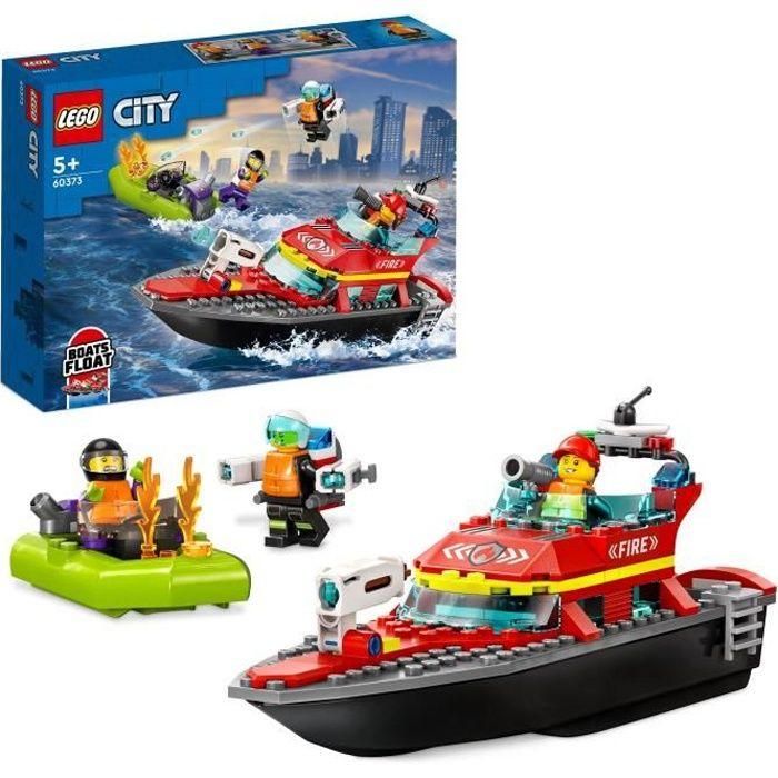 LEGO CITY 60373 El bote de rescate de bomberos, juguete flotante con jetpack y minifiguras