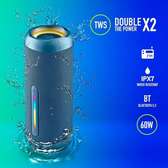 NGS ROLLERFURIA3BLUE Altavoz Portátil Bluetooth 5.3 Sonido Potente 60W Luces RGB Impermeable IPX7 TWS Powerbank Batería 9h Azul 3