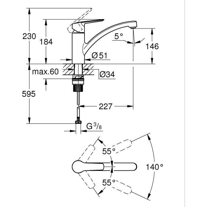 GROHE Start - 324412432 - Grifo de cocina - Mezclador monomando de fregadero - Negro mate - Caño bajo - Rotación 140° 3