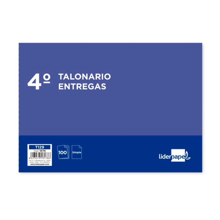 Liderpapel T129 Talonario Entregas Cuarto Apaisado Original 210 x 144 mm 2