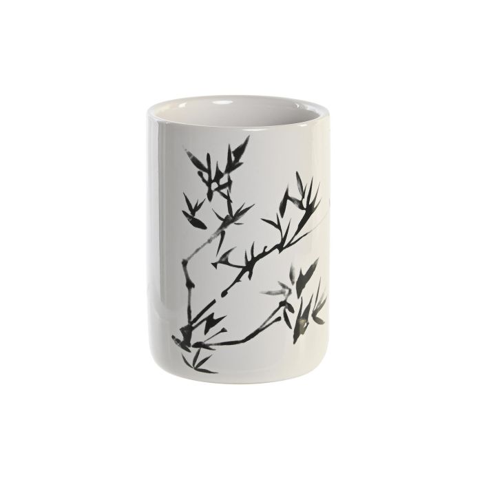 DKD Home Decor Vaso Oriental de Gres Blanco y Negro 7.6 x 11 x 7.6 cm