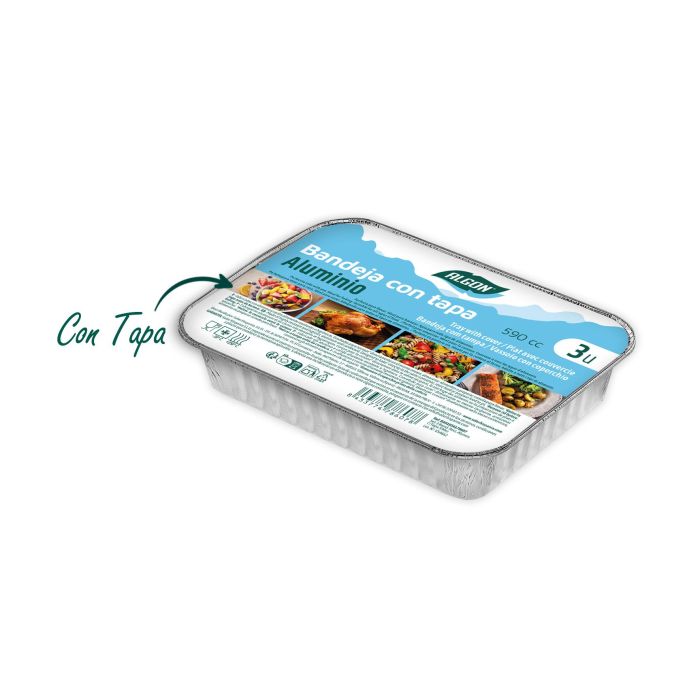 Set de 3 bandejas rectangulares de aluminio con tapa 590cc Algon - Inde (12 Unidades) 5 Set de 3 bandejas rectangulares de aluminio con tapa 590cc Algon - Inde (12 Unidades) 5