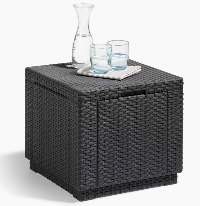 ALLIBERT JARDIN Mesa cubo de mimbre tejida con 60 l de almacenamiento - 42x42x39 cm - Grafito 8